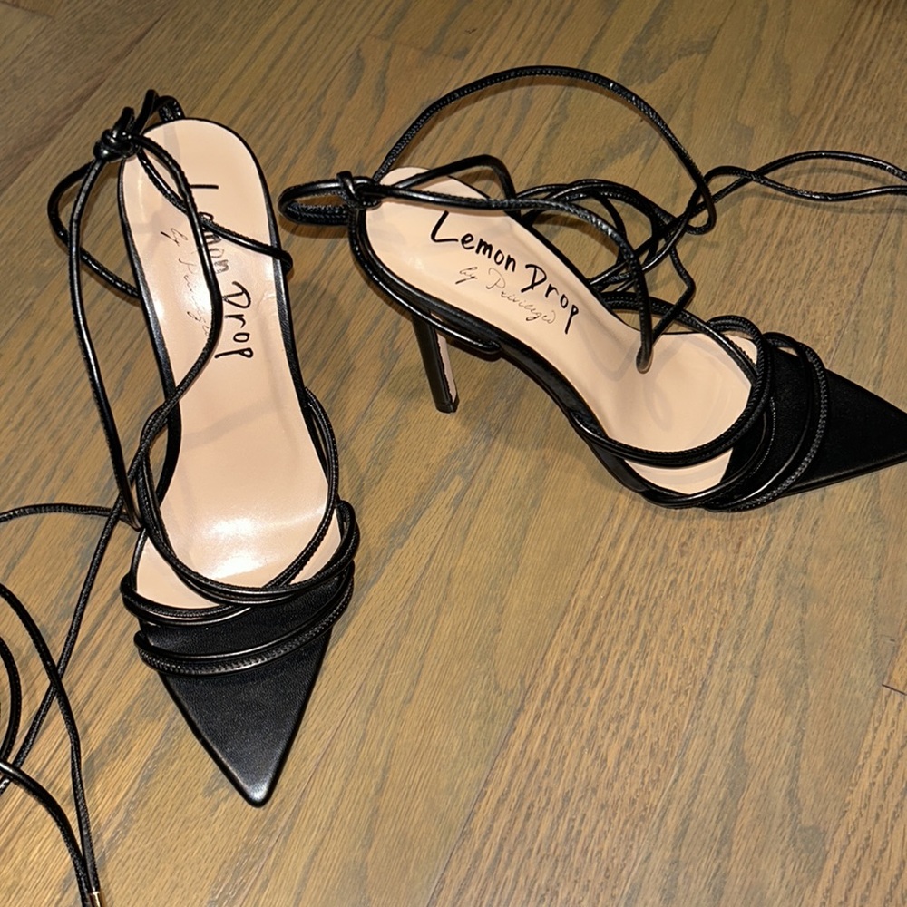 Lemon drop by privileged lace-up stilettos